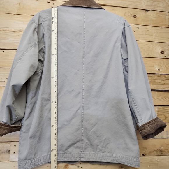 Lands' End Chore Coat Women Large Canvas Barn Field Flannel Lined Corduroy Tan - Picture 10 of 14